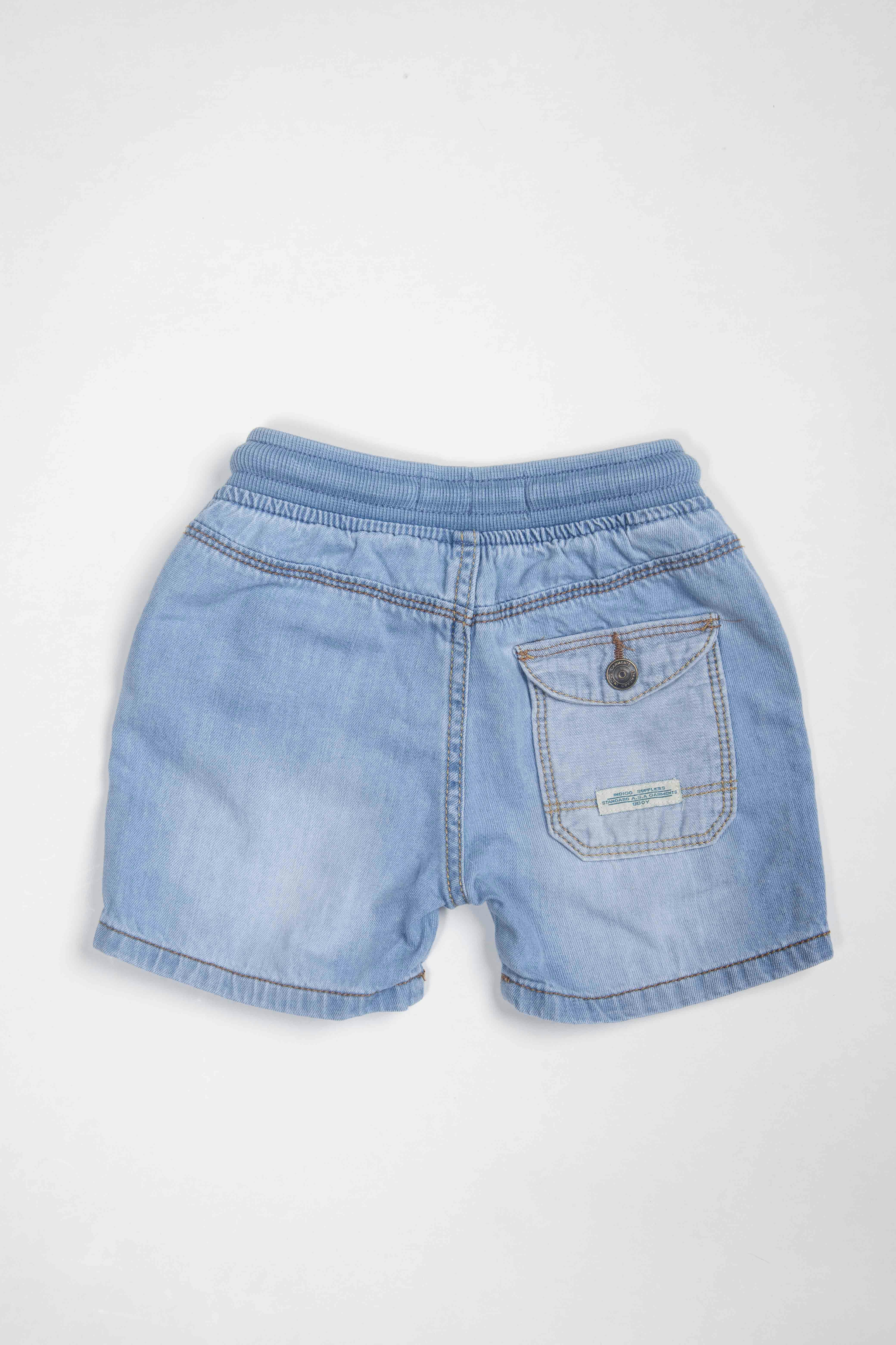 short de jean 98% algodon, elastico en la cintura con cinta para amarrar - Zara