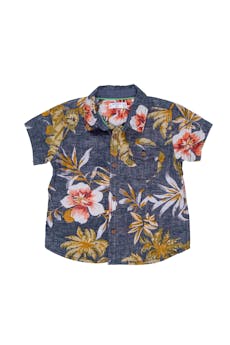 Camisa floreada manga corta, 100% algodón, con bolsillo - Mango