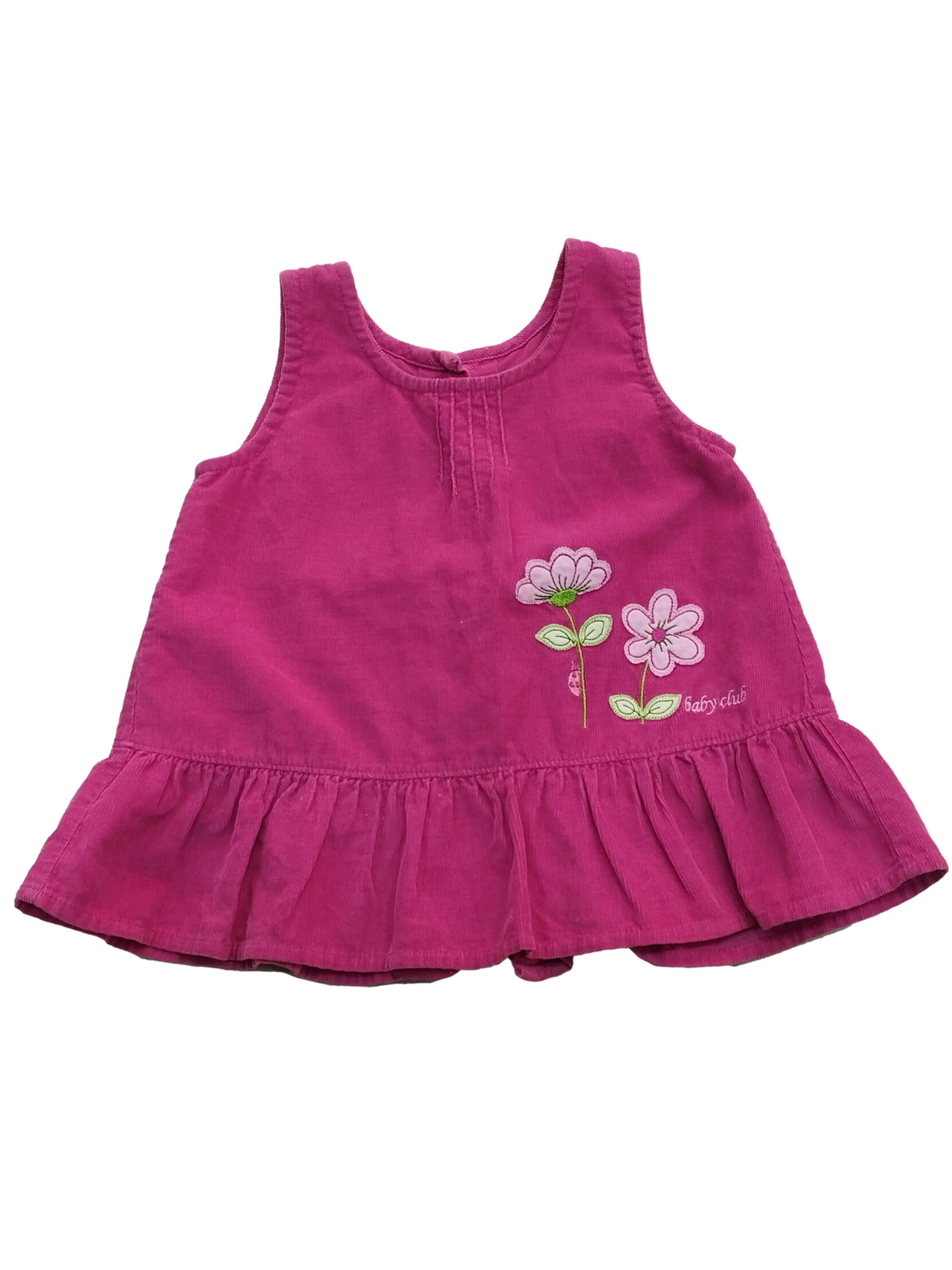 Vestido de corduroy con aplicaciones de flores 100% algodón - Baby Club