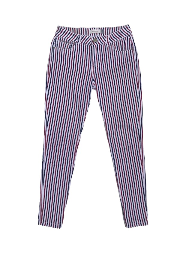 Pantalón Sybilla jean a rayas blancas, rojas y azules, 98% algodón, five pockets, pitillo foto 1