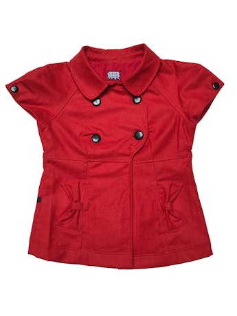 Saco de paño rojo, forrado, doble fila de botones, bolsillos lazo, espalda tipo capa con botones. Busto 97cm. Largo 60cm. foto 1