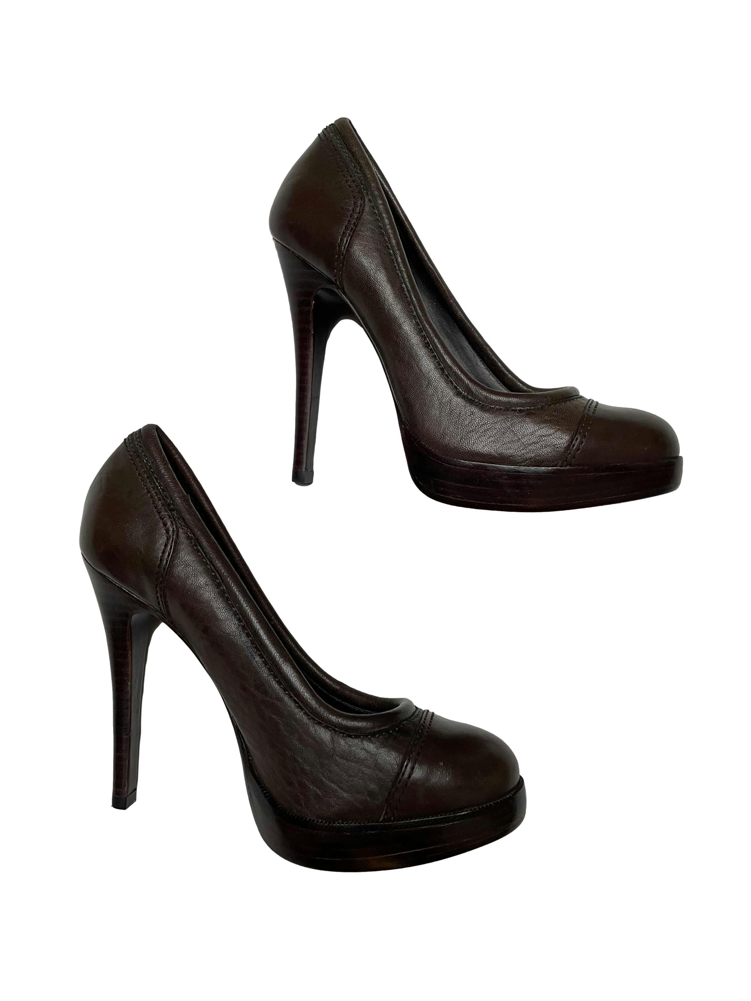Zapatos Tory Burch 100% cuero marrón, taco 12 plataforma 2cm. Estado 9/10.  Precio original $250 | Las Traperas