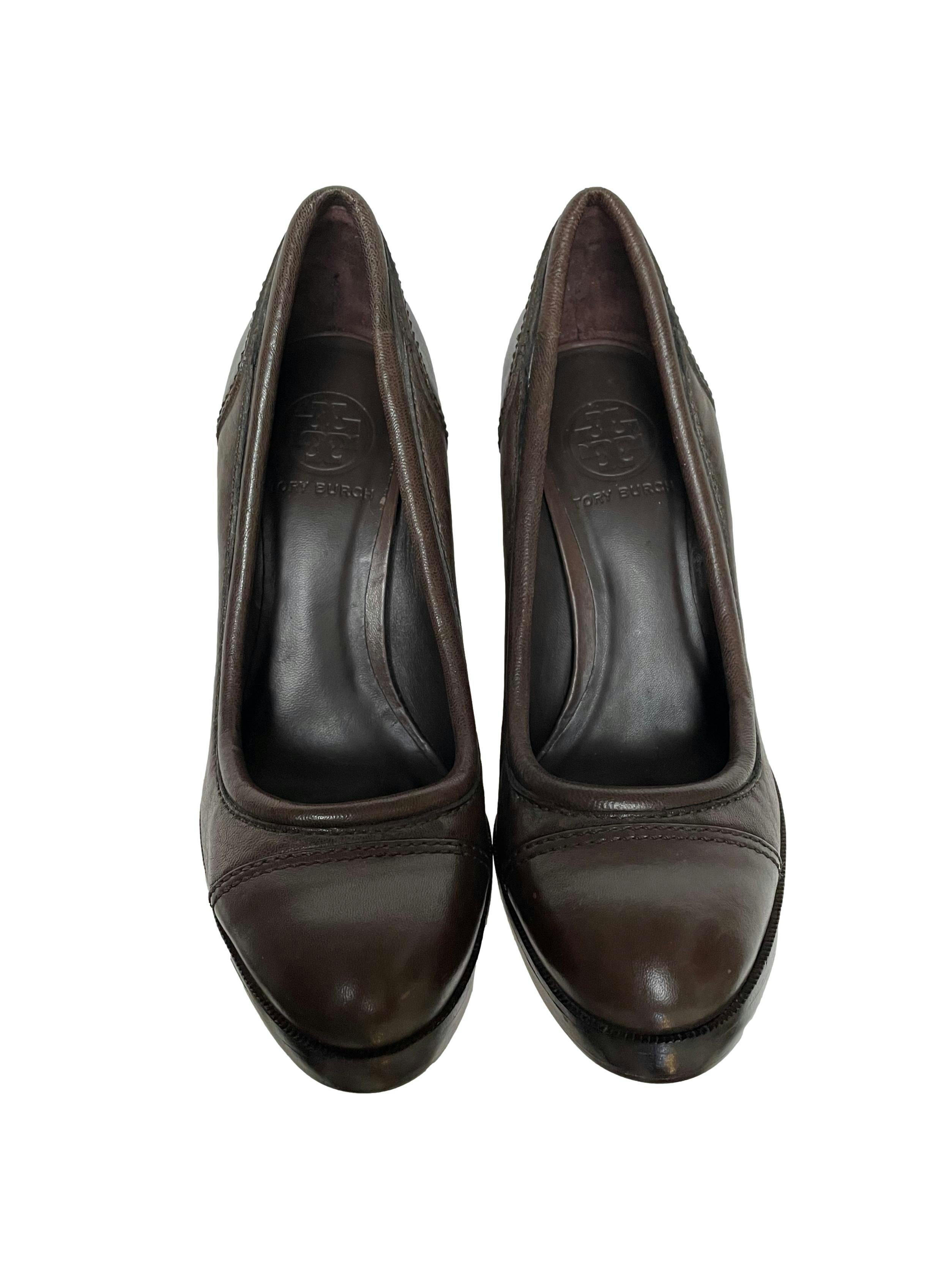 Zapatos Tory Burch 100% cuero marrón, taco 12 plataforma 2cm. Estado 9/10. Precio original $250