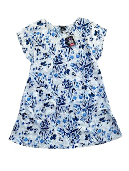 Vestido Cacharel mezcla de lino y algodón, blanco con flores azules, fit suelto. Busto: 110cm Largo 84cm. Nuevo con etiqueta, precio original S/ 150