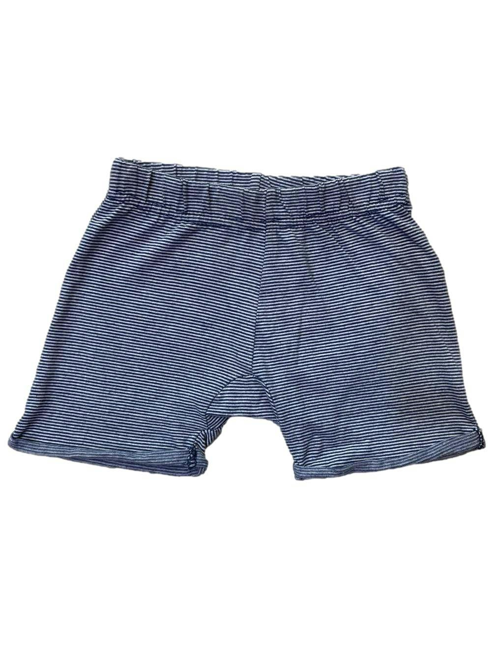 Short Yamp a rayas azules y blancas, de algodón, con elástico en cintura.