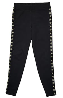 Pantalón negro Zara en tela rígida, con bordados de estrellas laterales. Cintura 68cm, Largo 85cm.