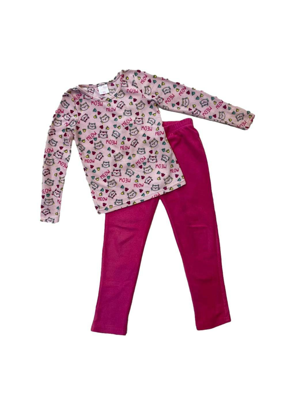 Set Colloky pijama polar polo rosa con gatos y pantalón fucsia