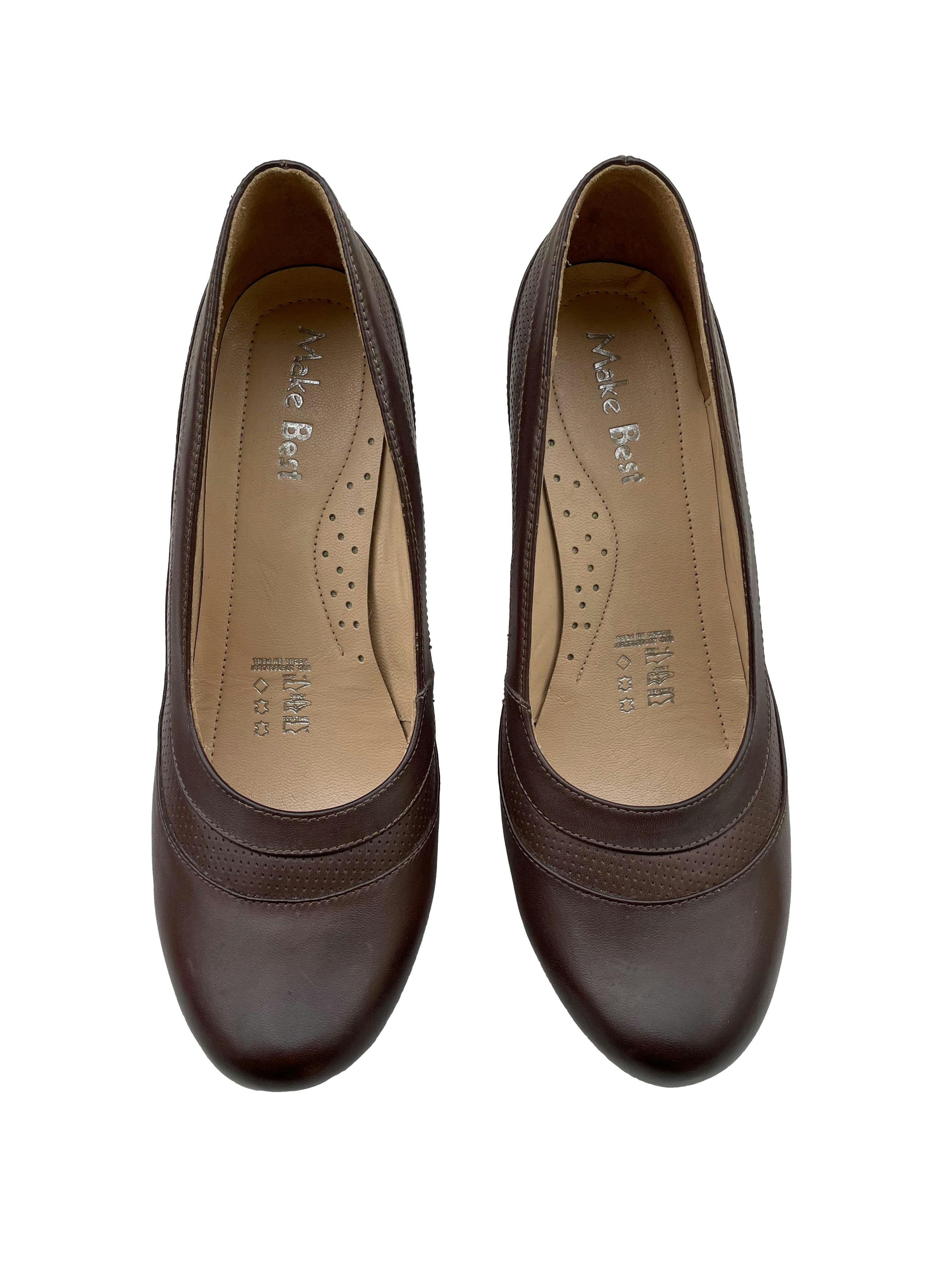 Zapatos Make best de cuero marrón, taco 11cm plataforma 2cm. Como nuevos