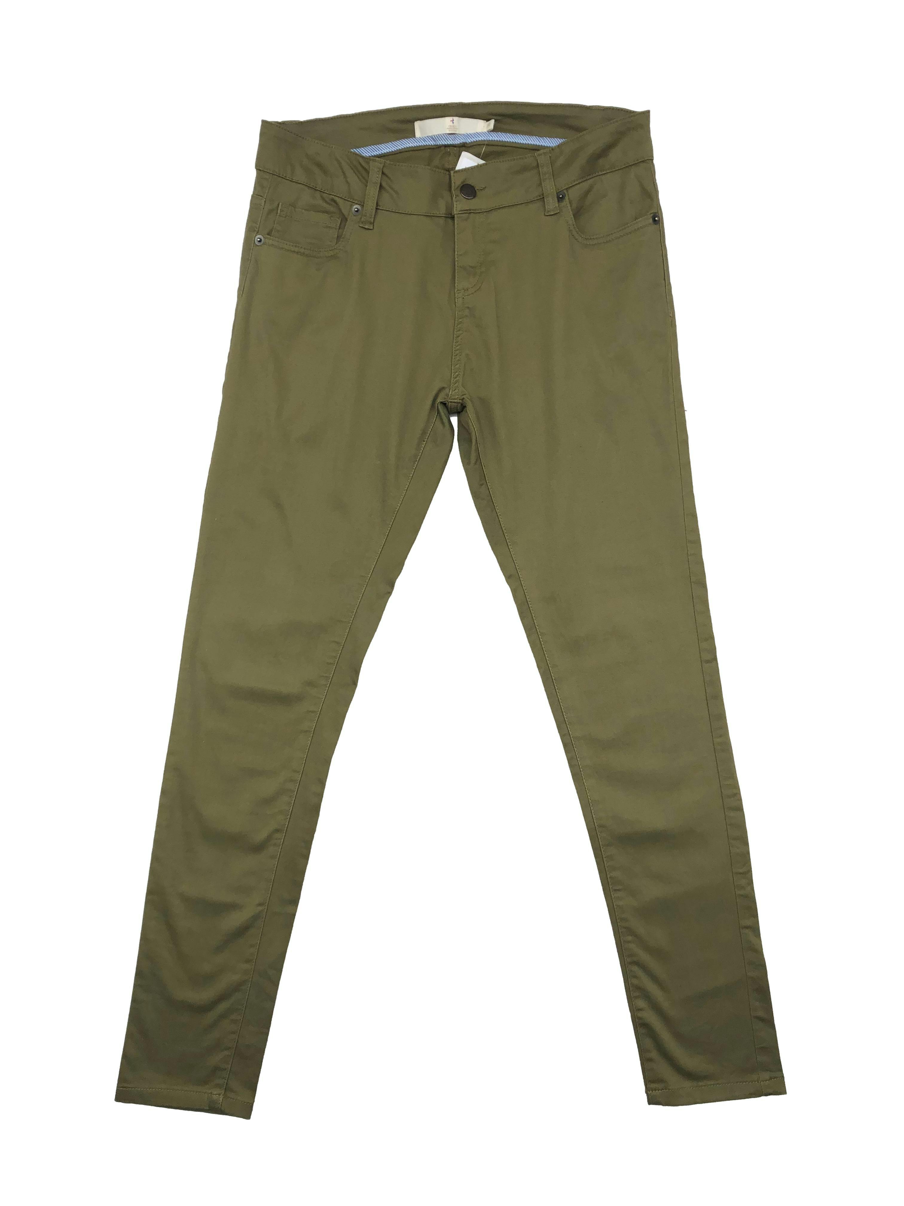 Pantalón drill verde olivo Topitop, corte slim, 5 bolsillos. Cintura 78cm Tiro 24cm Largo 97cm
