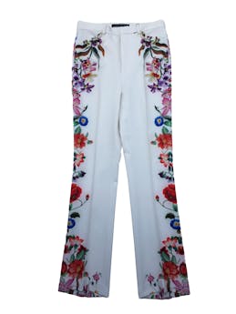 Pantalón Zara perla con estampado flores, corte slim, con cierre y botón delantero. Cintura 72cm Largo 28cm Largo 105cm. Nuevo con etiqueta.