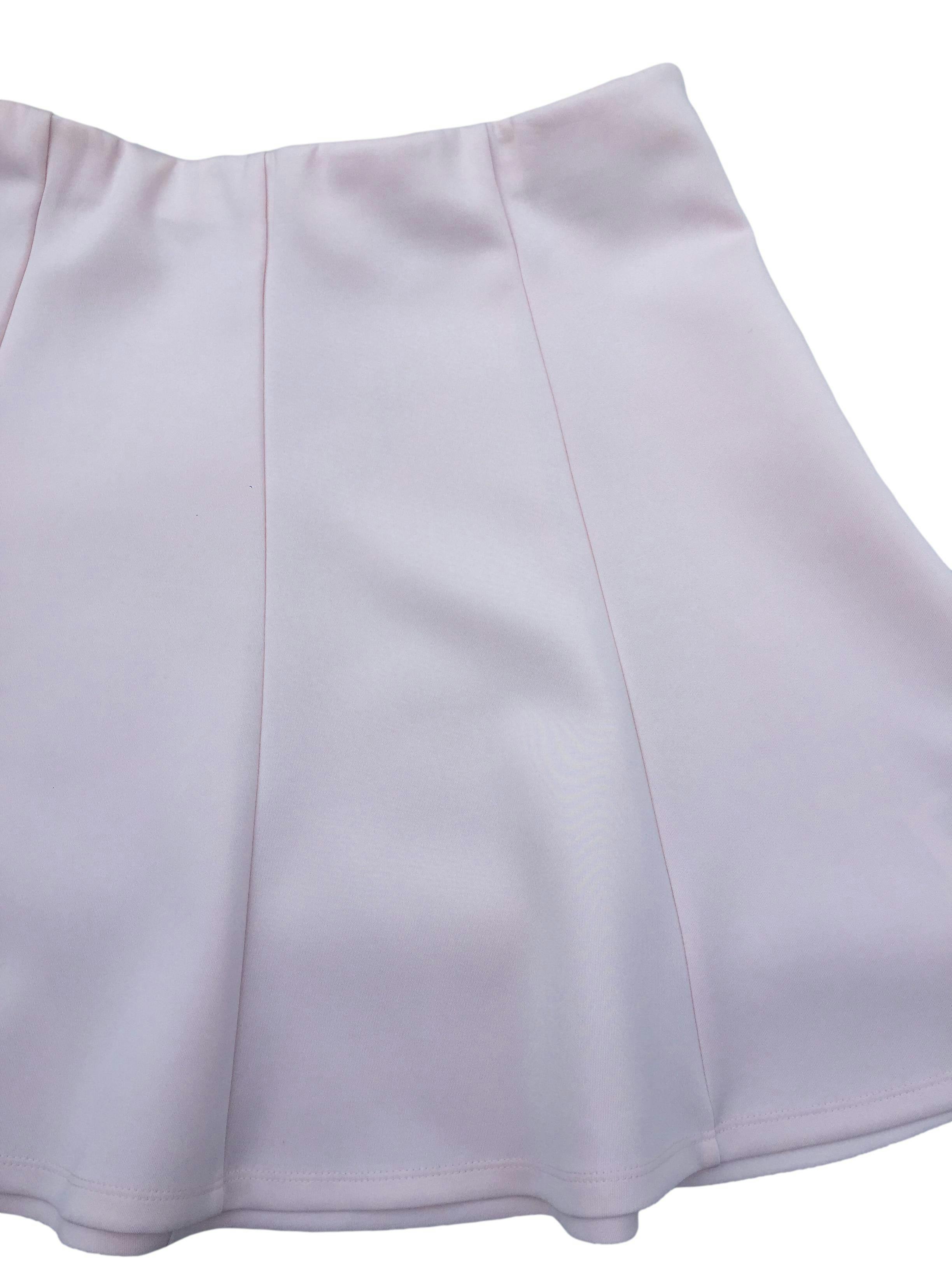 Falda semicircular Index rosa pastel, modelo a piezas con cintura elástica. Cintura 80cm sin estirar, Largo 44cm.