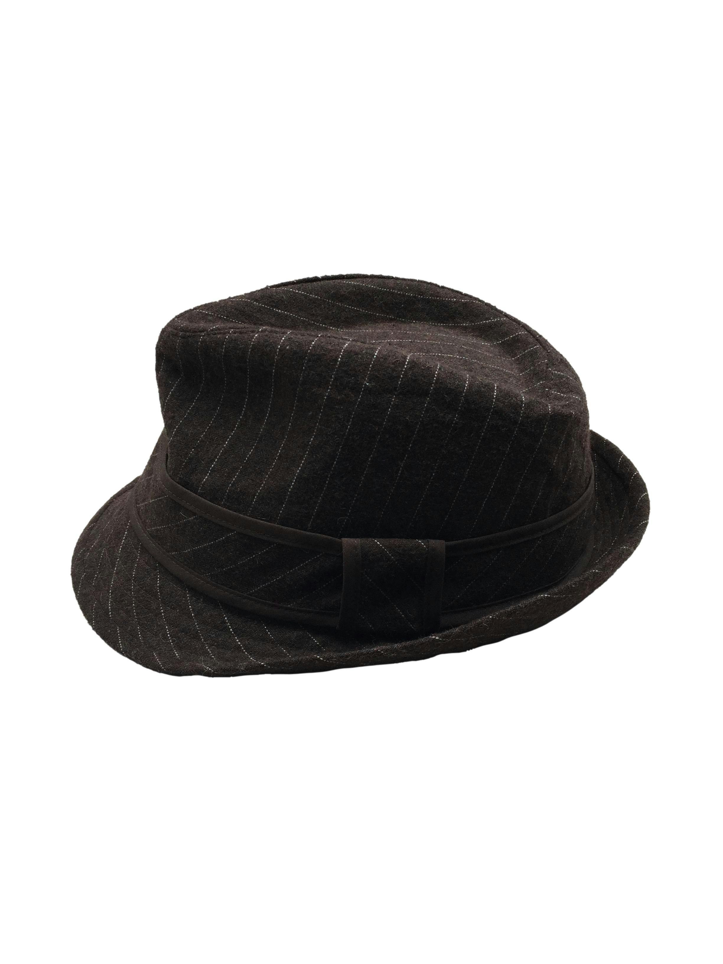 Sombrero marrón con lineas blancas y forro, ala 4cm.