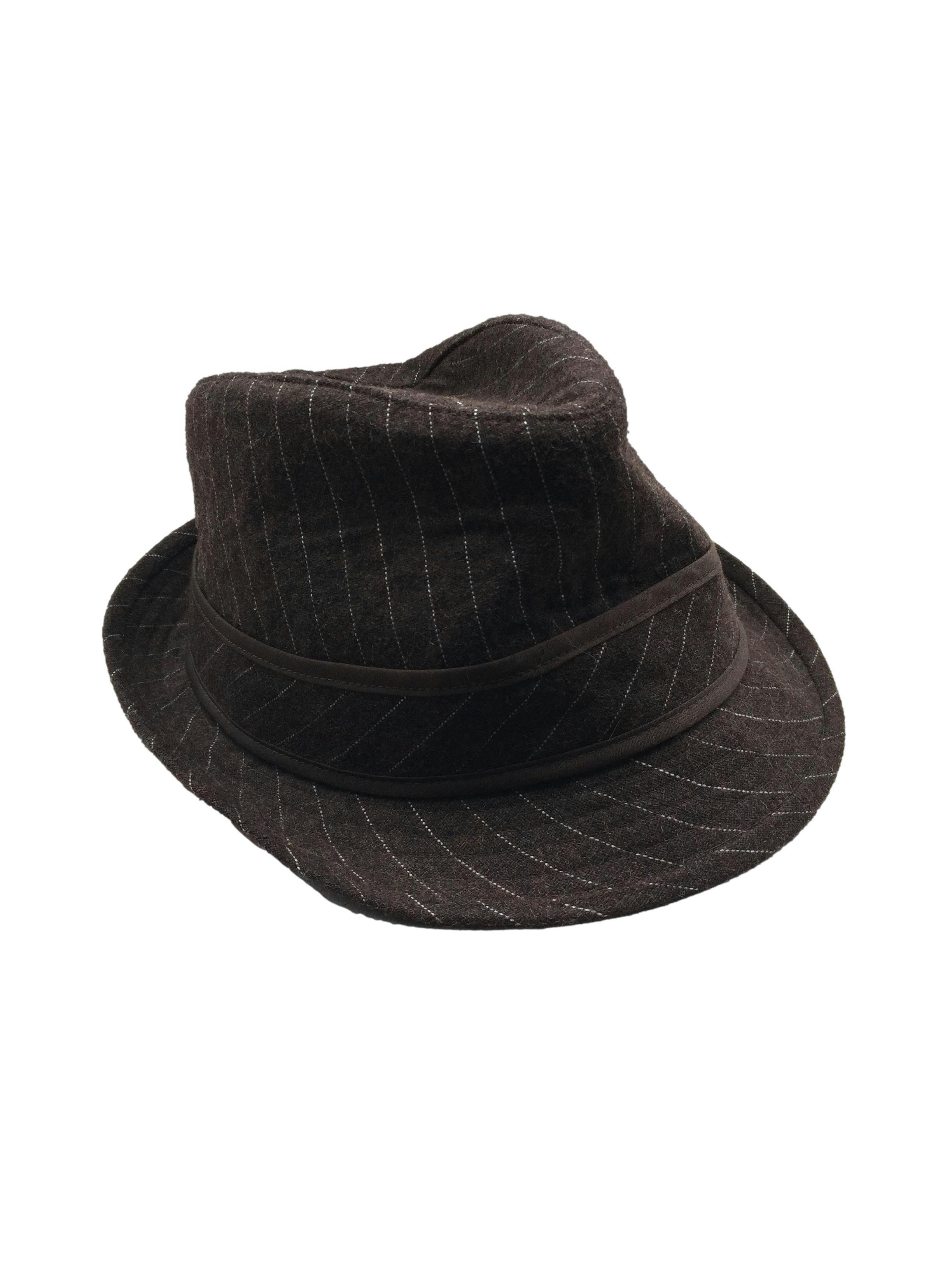 Sombrero marrón con lineas blancas y forro, ala 4cm.