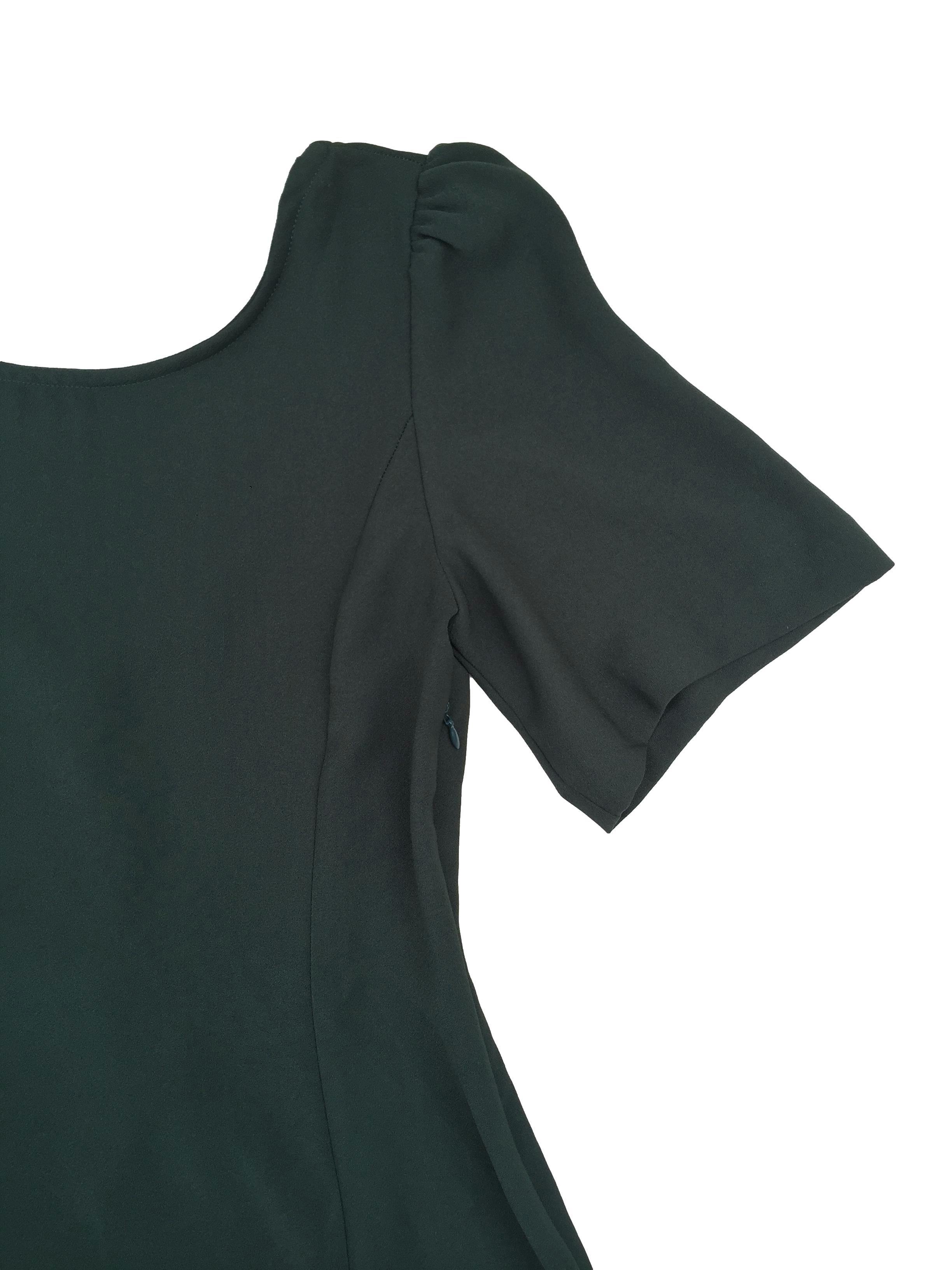 Vestido Mango tela plana gruesa verde falda en A y pasador regulable, cierre lateral. Busto 88cm Largo 85cm