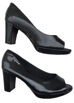 Zapatos Peep Toe Modare de charol negro, taco 7cm. Estado 9/10.