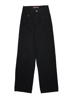 Pantalón denim negro de corte recto y tiro alto, five-pockets. Cintura 68cm, Largo 98cm.