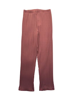Pantalón rosado textura acanalada, corte recto con pretina elástica y tiro alto. Cintura 68cm sin estirar, Largo 90cm.