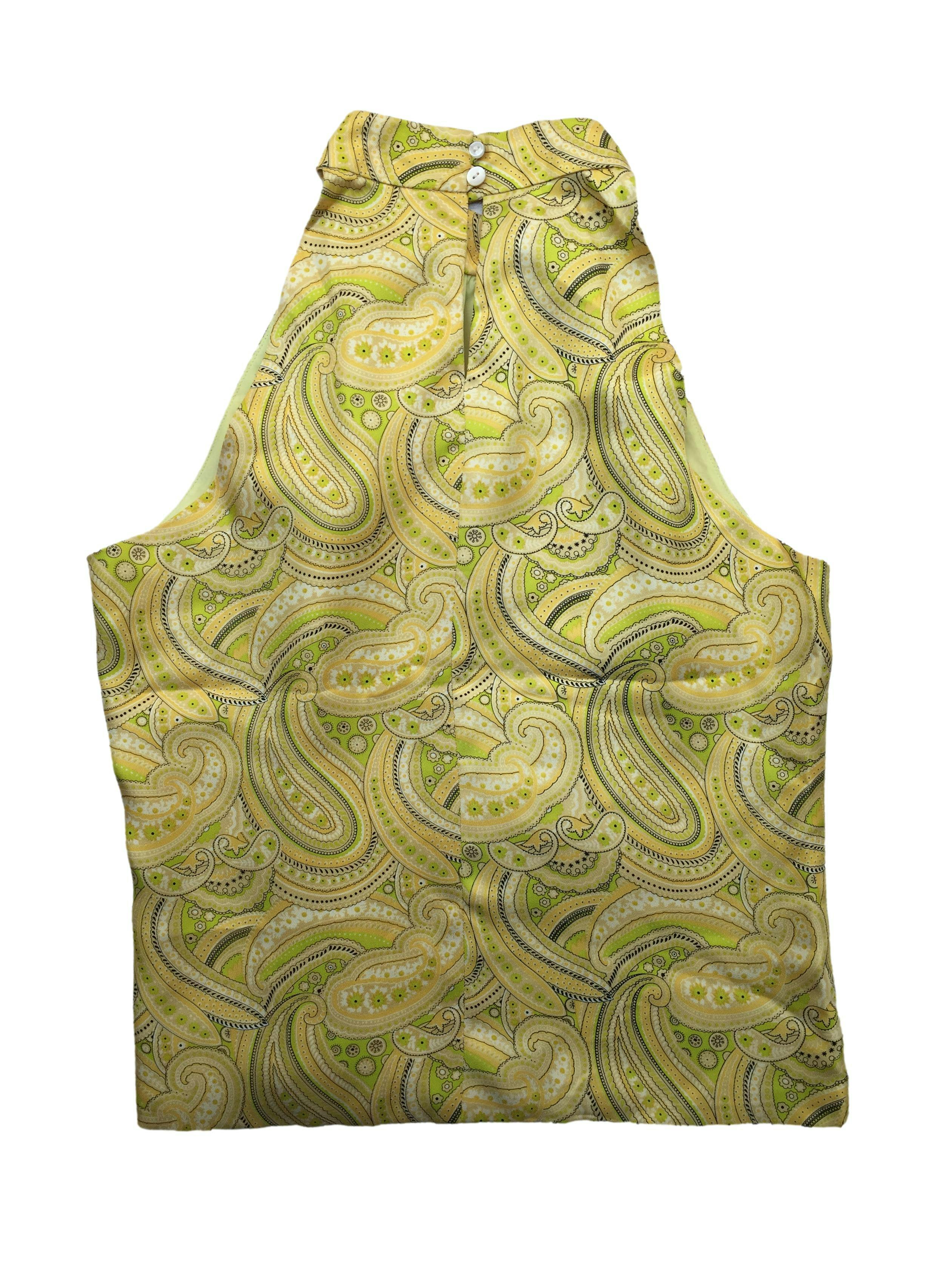 Blusa J. Melaughlin amarilla, estampado paisley. Busto: 100cm, Largo: 53cm. Nueva