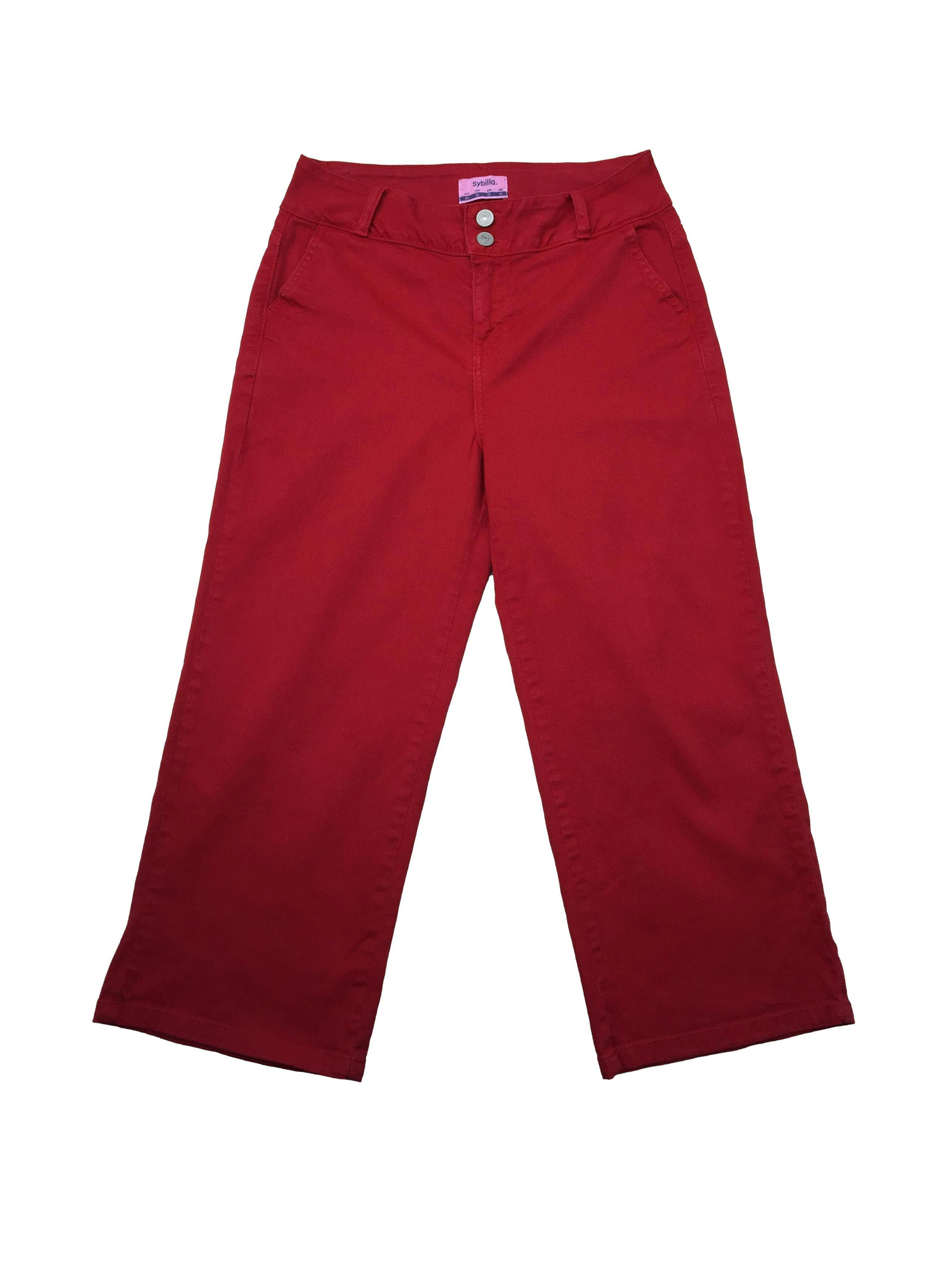 Pantalón Sybilla culotte rojo con correa, bolsillos. Cintura: 70cm, Tiro: 26cm, Largo: 81cm