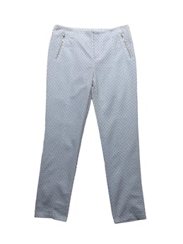 Pantalón Basement blanco con polka dots negros, aplicación de cierres, corte slim ligeramente stetch. Cintura 80cm Tiro 27cm Largo 95cm
