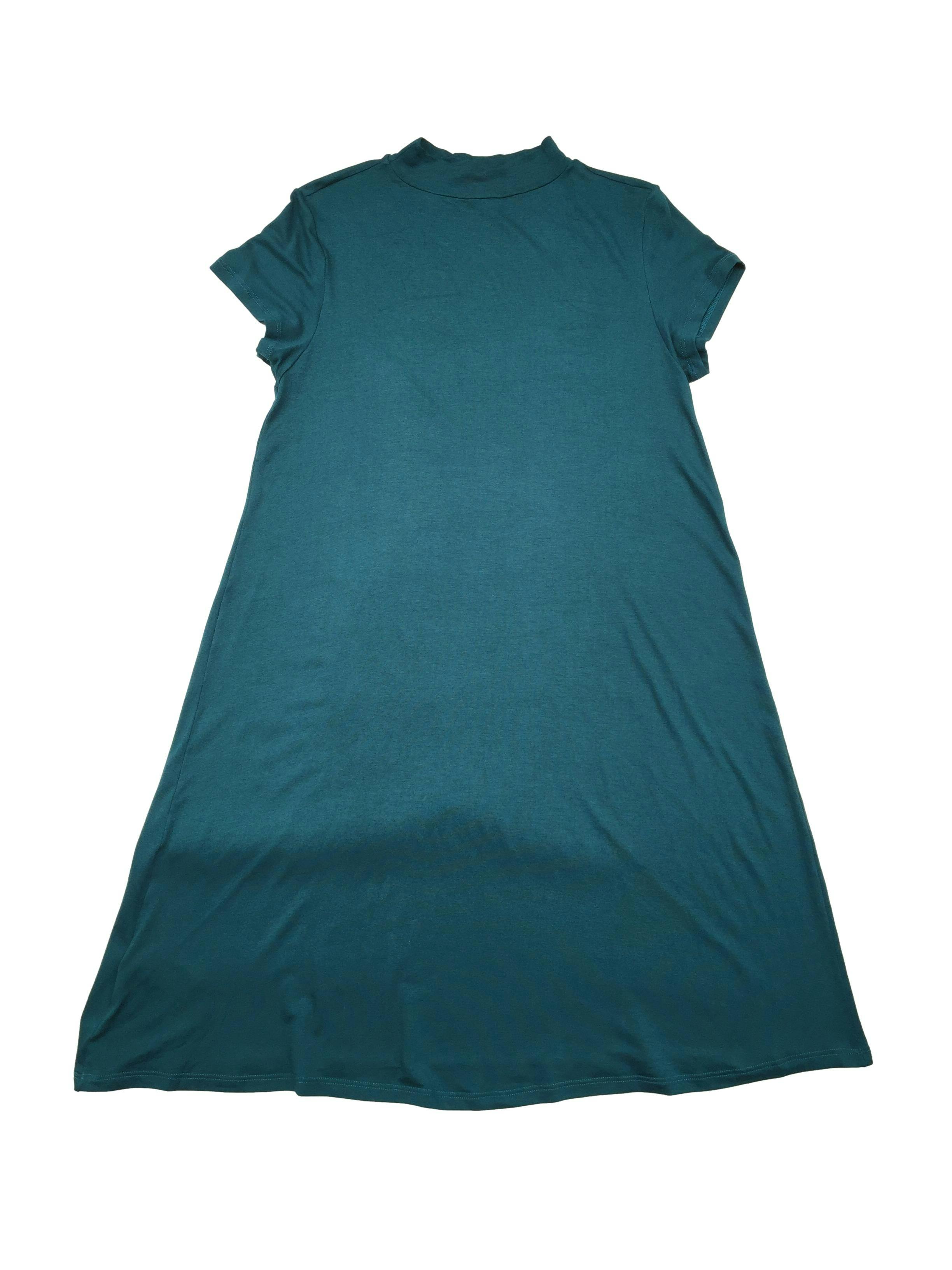 Vestido Leonisa verde de viscosa stretch, cuello alto y corte en A. Busto  85cm Largo 82cm | Las Traperas