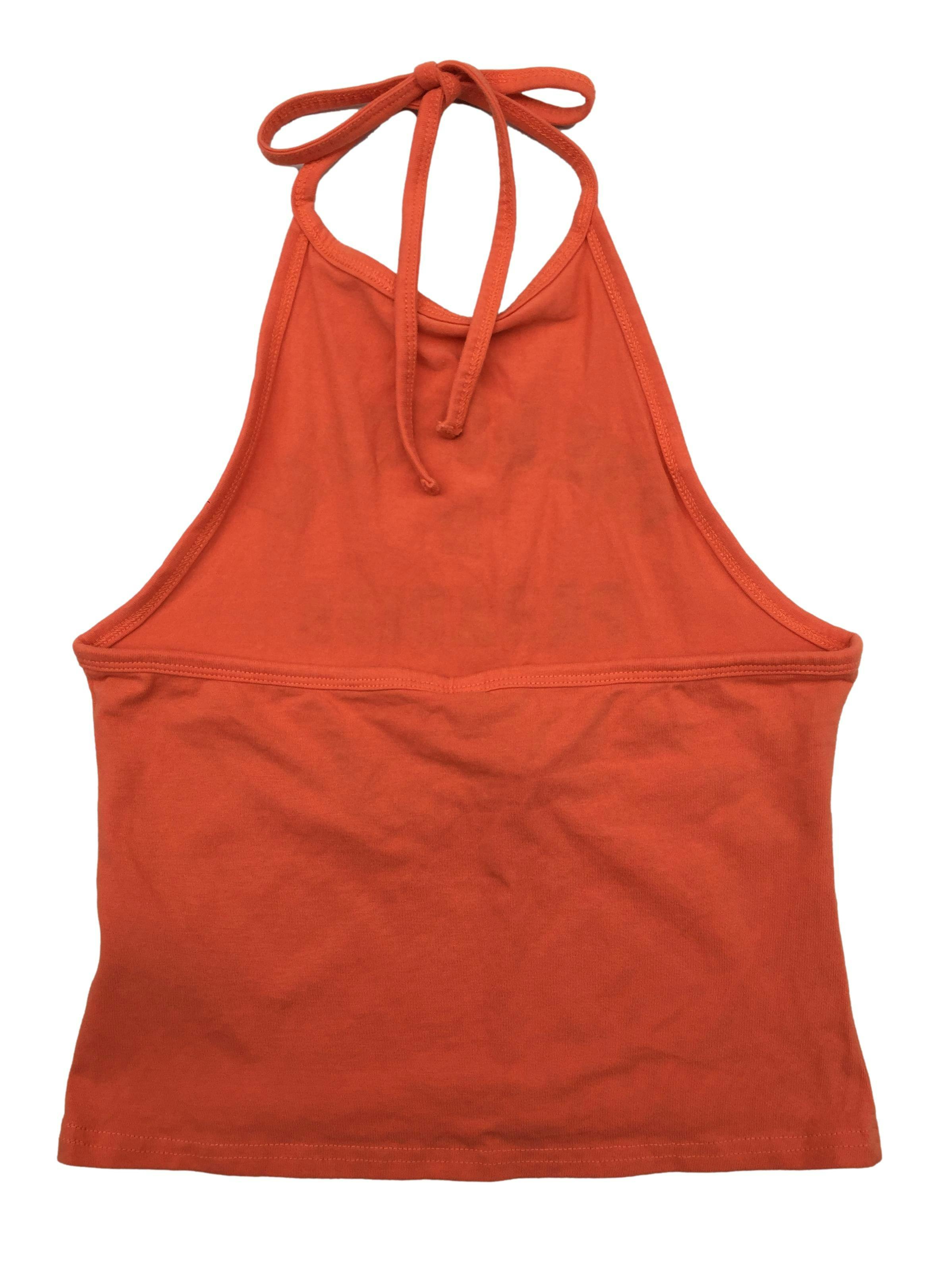 Top H&M anaranjado cuello halter, de algodón stretch. Busto 70cm Largo 40cm