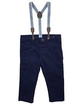 Pantalón Baby Yamp azulino con tirantes removibles.