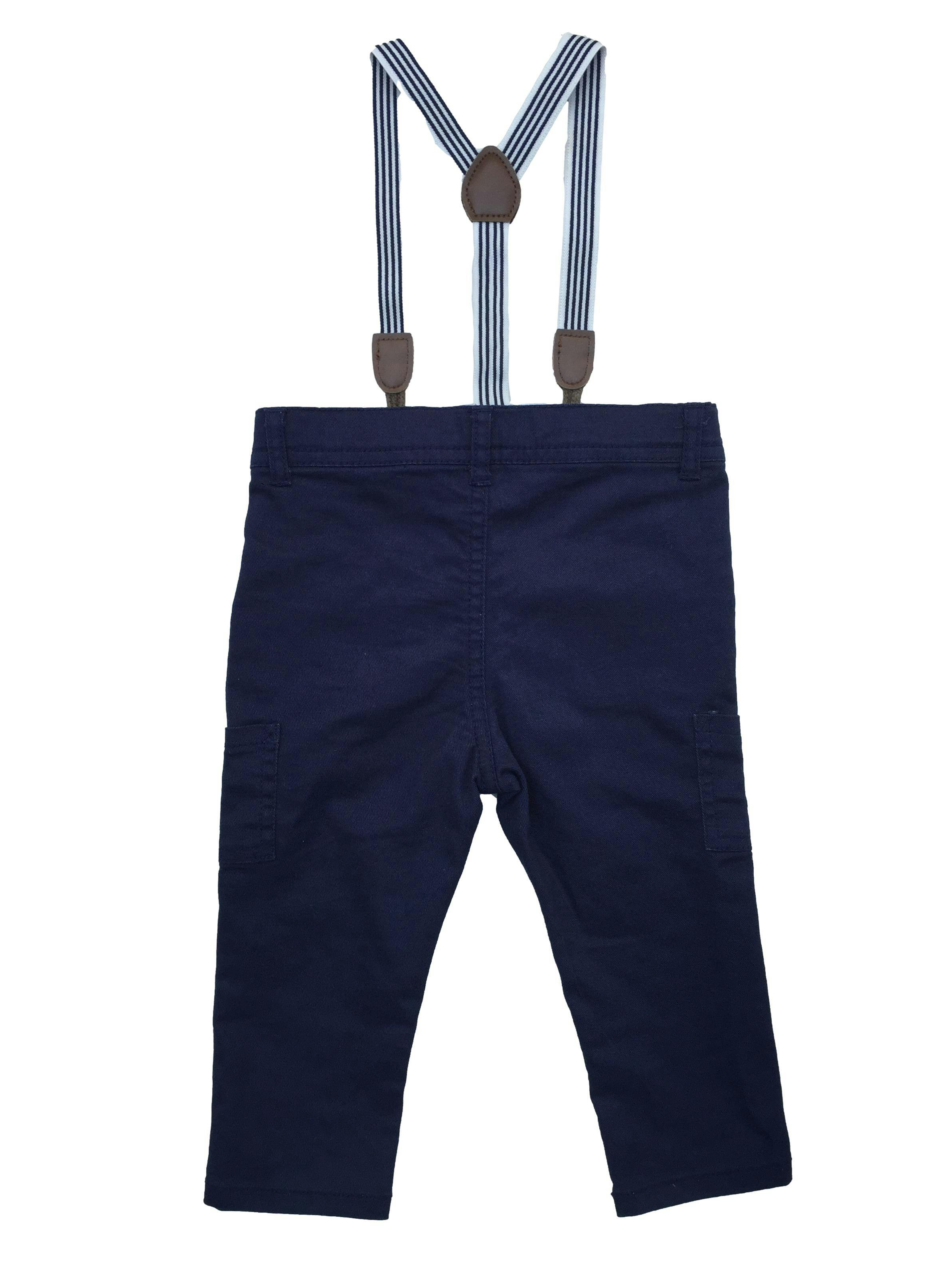 Pantalón Baby Yamp azulino con tirantes removibles.