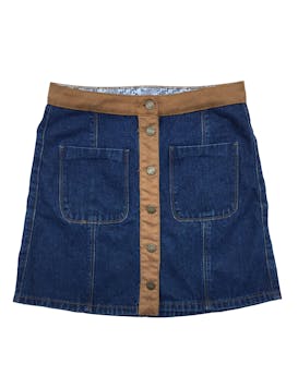 Falda Opposite jean, bolsillos y botones delanteros, bordes tipo piel de durazno. Cintura: 72cm, Largo: 43cm