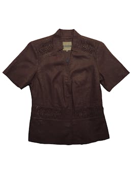 Blazer Mae Alcott 55%lino marrón con hilos metálicos, forro, hombreras, costuras drapeadas y broches. Busto 100cm, Largo 60cm.