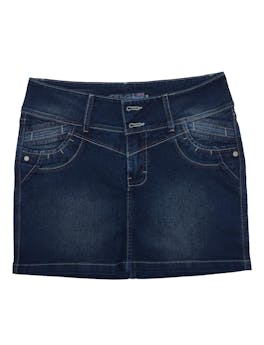 Falda jean strech con pespuntes a contraste y focalizado. Cintura 74cm Largo 37cm. Nuevo con etiqueta