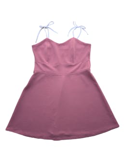 Vestido palo rosa tela stretch con textura, tiritas que se amarran al hombro. Busto 92cm Largo 85cm