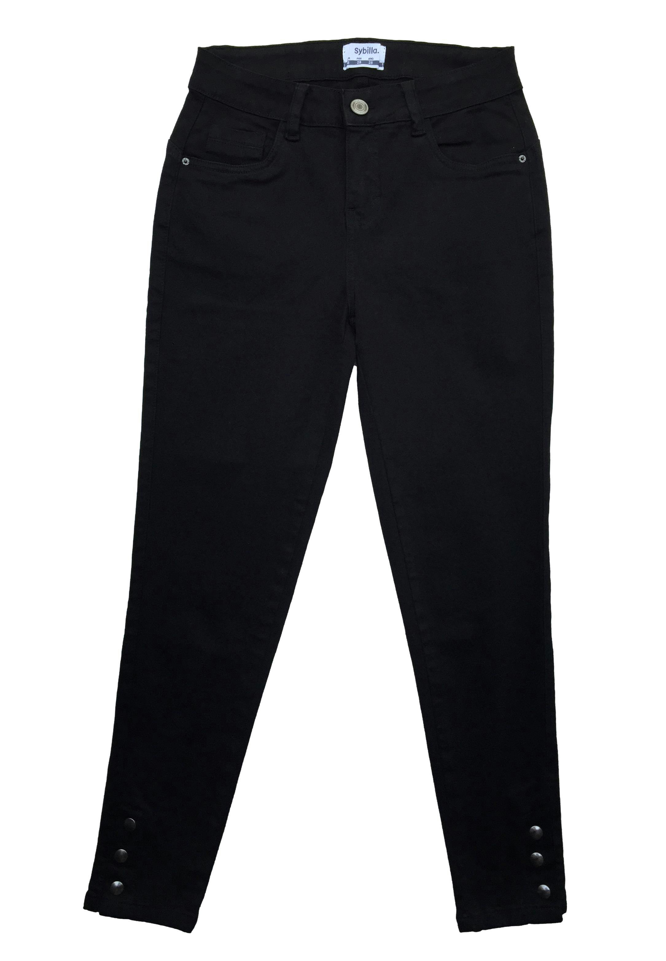 Skinny jean Sybilla negro con broches en la basta. Cintura 68cm Tiro 25cm Largo 90cm