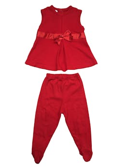 Set de vestido y pantaloncito con pie de algodón rojo. 