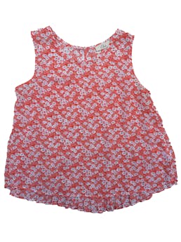 Blusa Elodie de gasa, estampado de flores en tonos naranja y blanco, espalda plisada. Busto: 94cm, Largo: 55cm