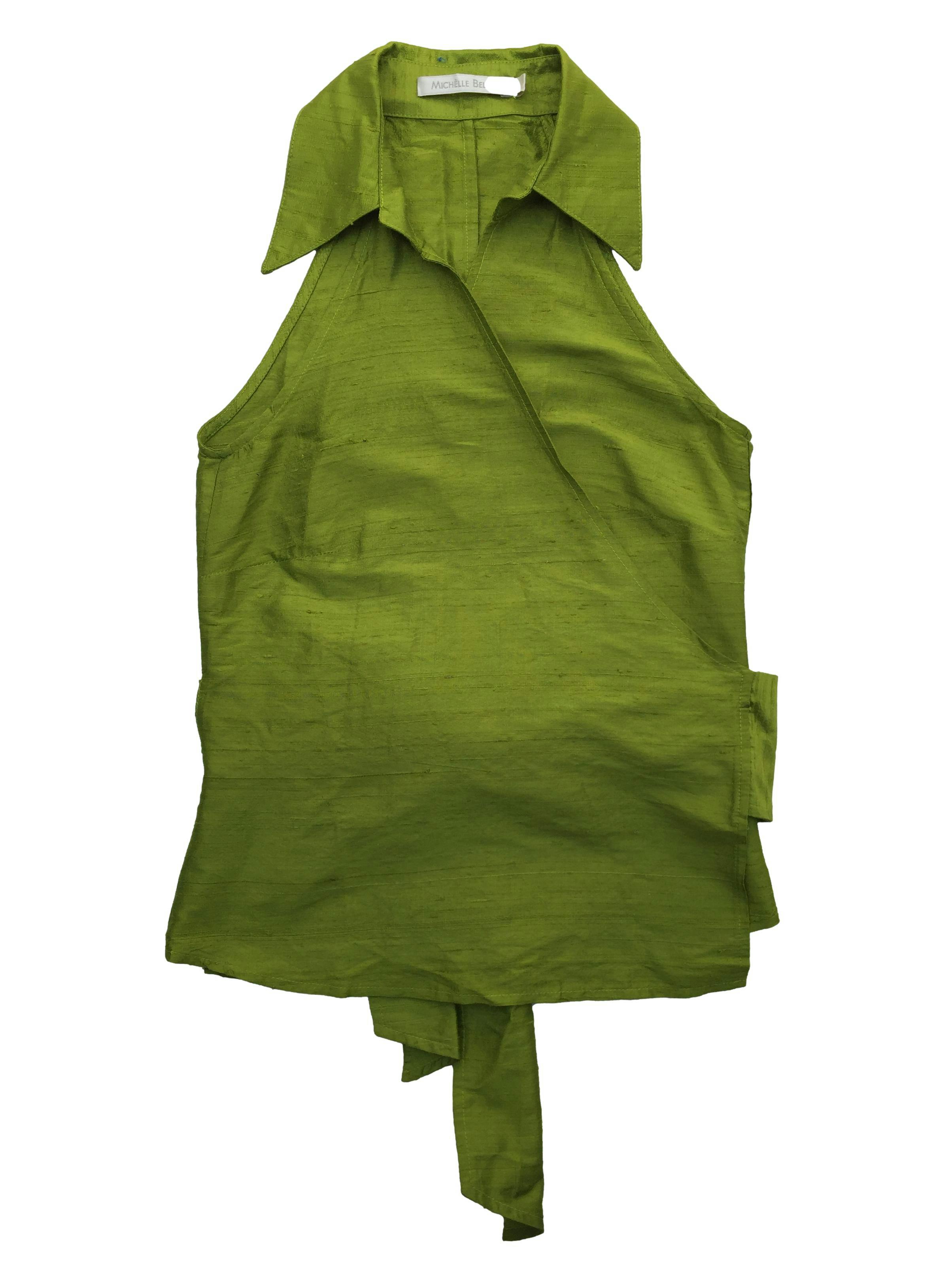 Blusa Envolvente Michelle Belau 100% seda rústica verde. Busto 90cm Largo 58cm