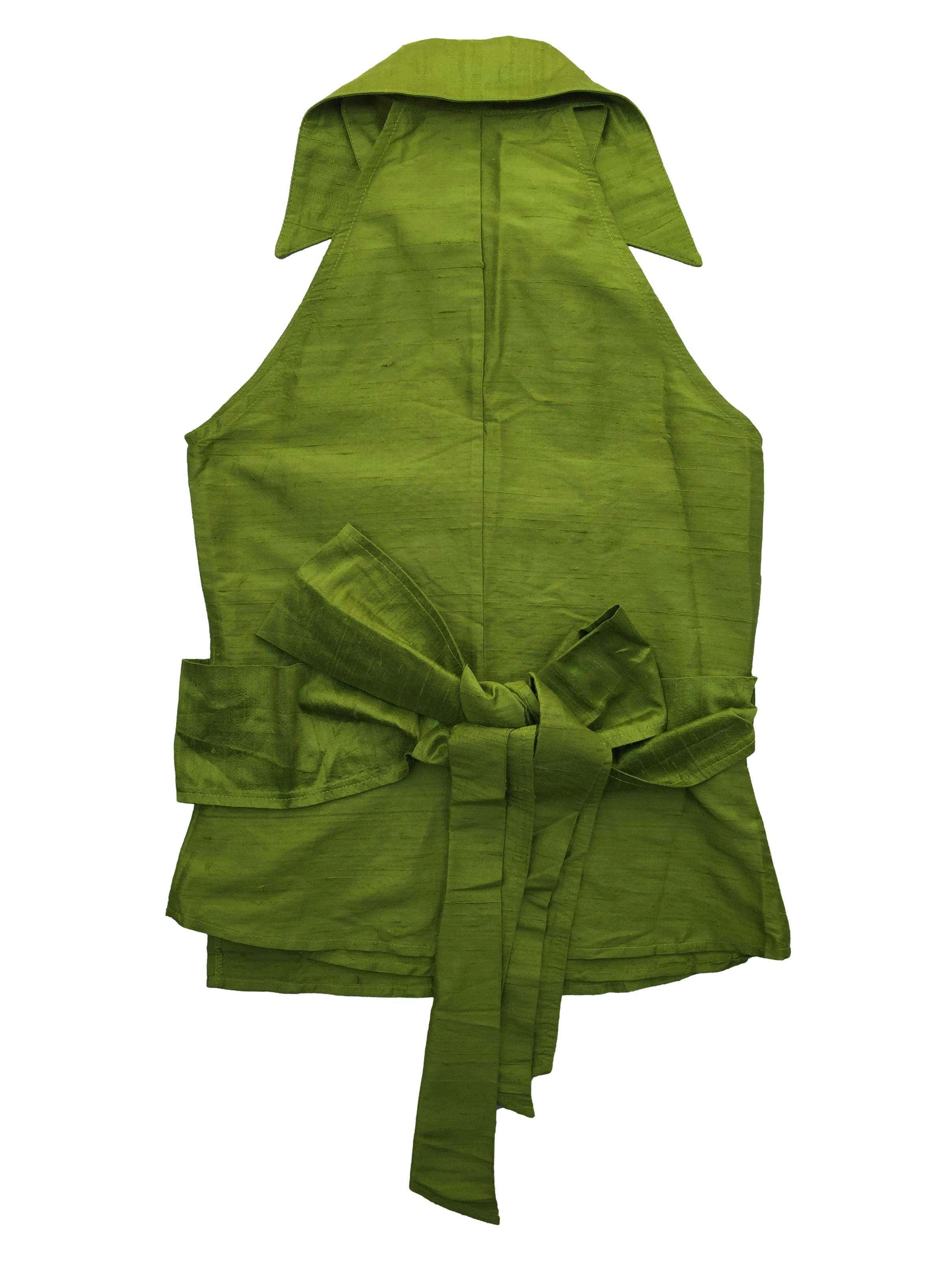 Blusa Envolvente Michelle Belau 100% seda rústica verde. Busto 90cm Largo 58cm