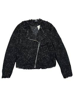 Casaca H&M de tweed negro jaspeado modelo biker. Busto 92cm Largo 48cm