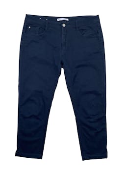 Pantalón Sfera azul marino, corte recto, five pockets y aberturas laterales. Cintura 90cm, Tiro 25cm, Largo 84cm.