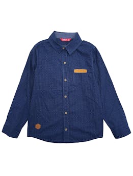 Camisa Oslo azul con puntitos, 100% algodón, botones delanteros y pequeño bolsillo.