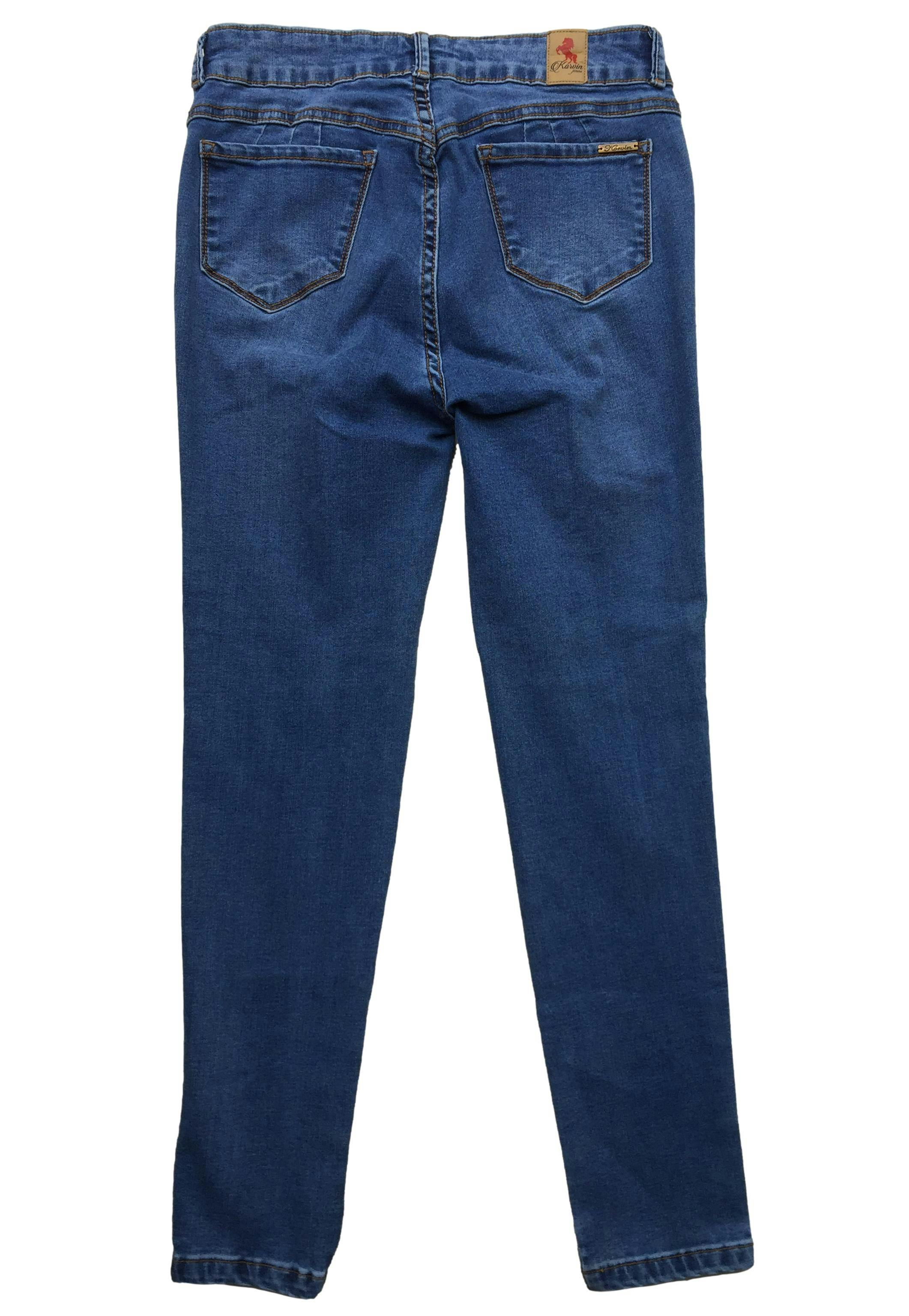 Pantalón jean, rasgasdos delanteros, pitillo, ligeramente stretch. Cintura: 68cm, Tiro: 23cm, Largo: 84cm