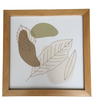 Cuadro hojas y abstracto, marco madera y mica protectora. Medidas 22x22cm