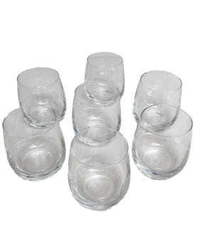 Set de 7 vasos de vidrio. Alto 9cm Diámetro 7cm