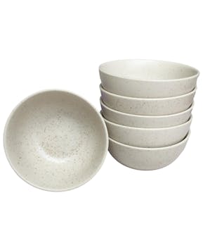Set de 6 bowls crema jaspeado. Alto 7.5cm Diámetro 15cm