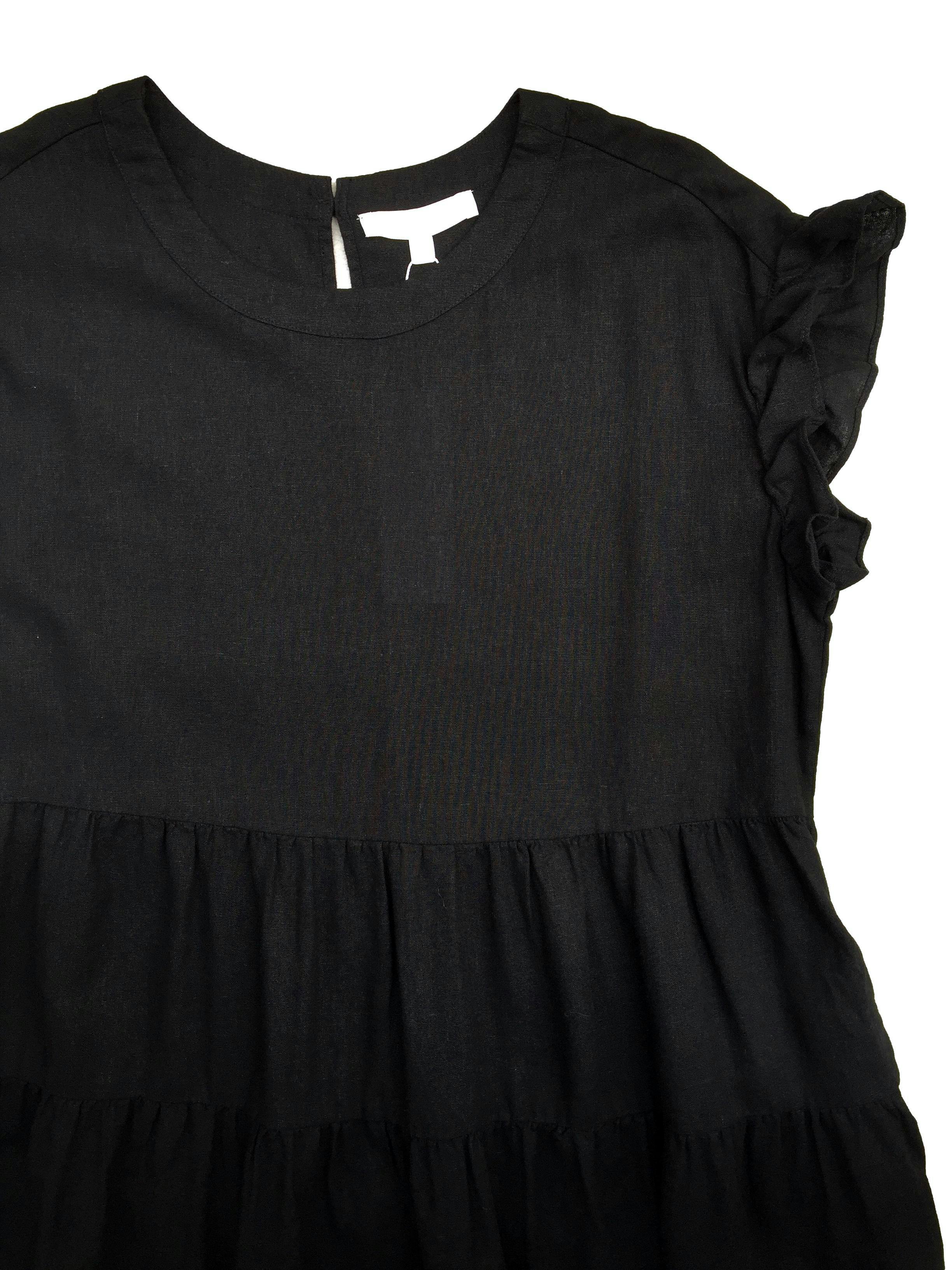 Vestido Adyson Parker negro mezcla de lino y algodón con falda en tiempos. Busto 112cm Largo 90cm. Nuevo con etiqueta