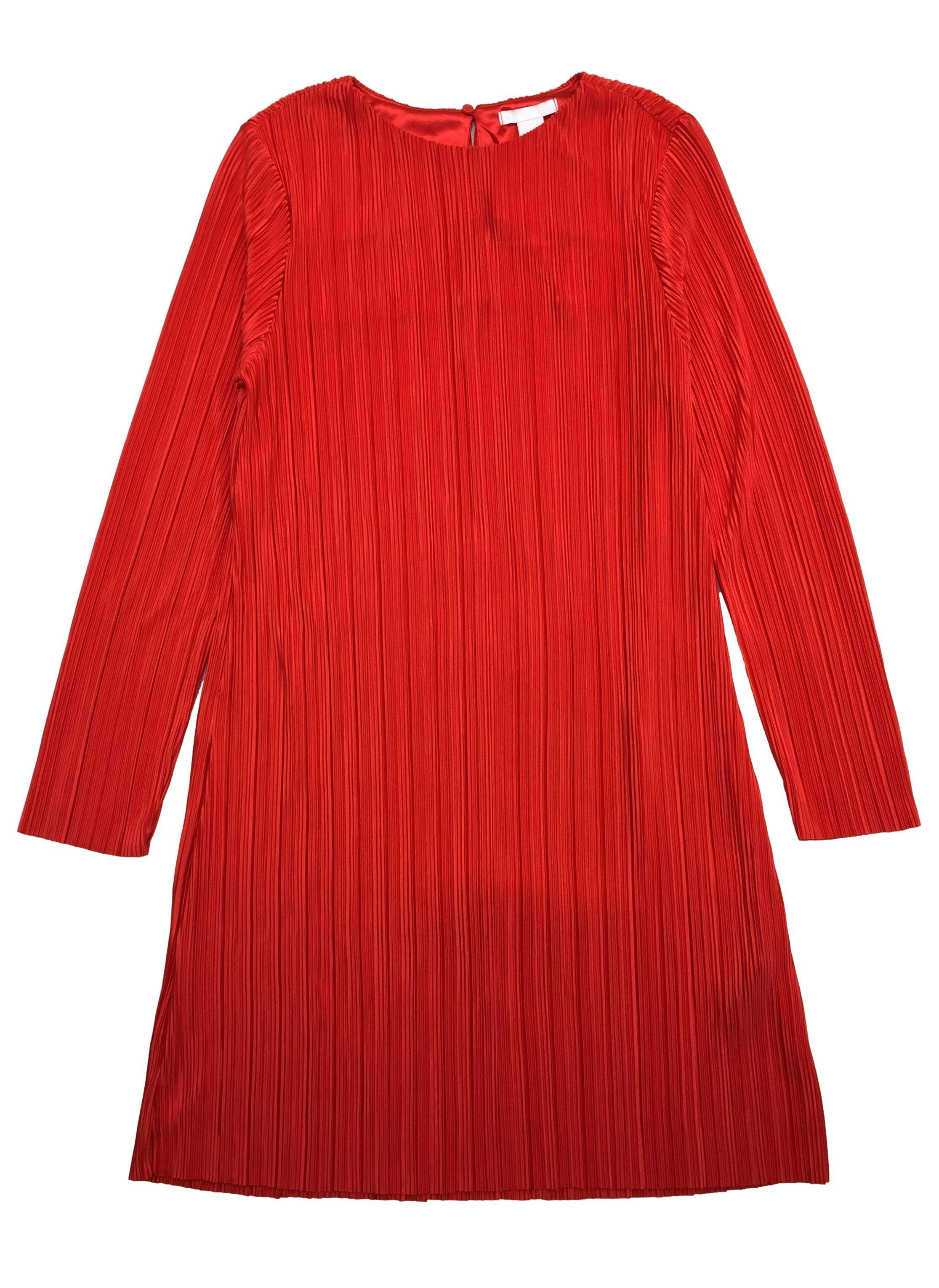 Vestido H&M rojo plisado manga larga. Busto 95cm Largo 88cm. Nuevo con etiqueta