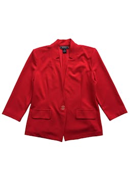 Saco rojo New York Cloting Company, botón delantero, hombreras. Busto: 102cm, Largo: 58cm