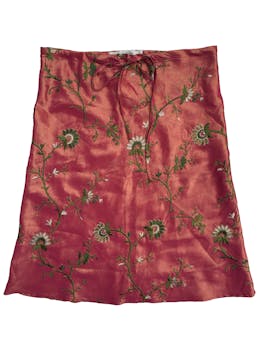 Falda Michelle Belau rosada con bordado de flores, cintos ajustables. Cintura 76 cm, Largo 58 cm. 