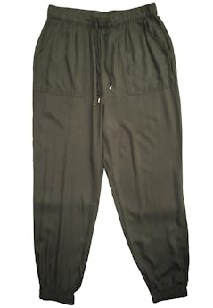 Pantalón verde militar H&m de tela viscosa, elástico en pretina y basta. Cintura 78 cm, Largo 97 cm.