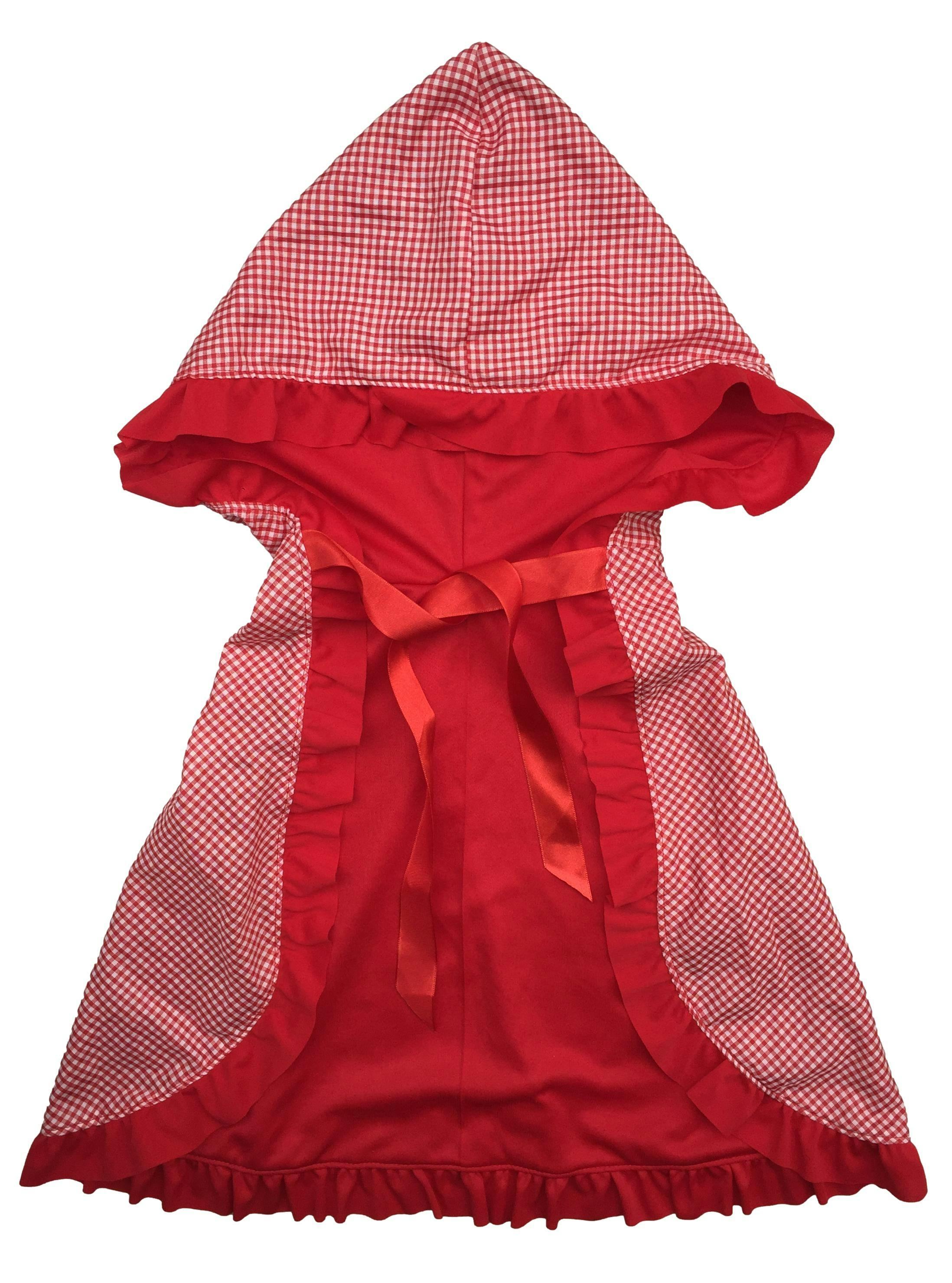 Lencería Bombon Rojo, disfraz de caperucita roja, capa a cuadros, falda con pliegues de tul y tela, portaligas y corset. Estado 9/10